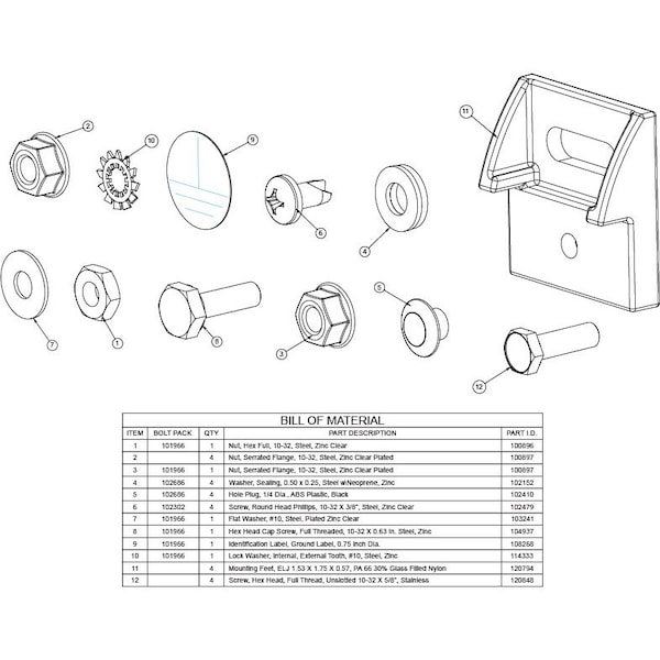 Saginaw Control & Engineering Bolt Pack, 4 in. H x 4 in. W x 1 in. L, 4 PK SCE-120706 - main